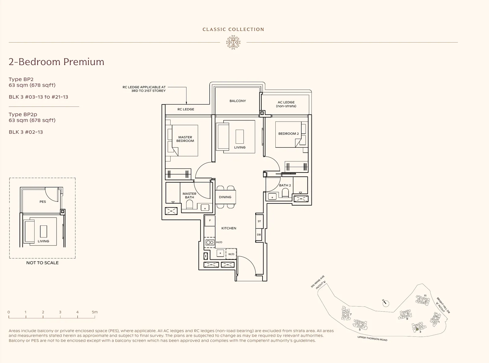 Floor plan for 2-Bedroom Premium, Type BP2, 678 sq ft at Thomson Reserve