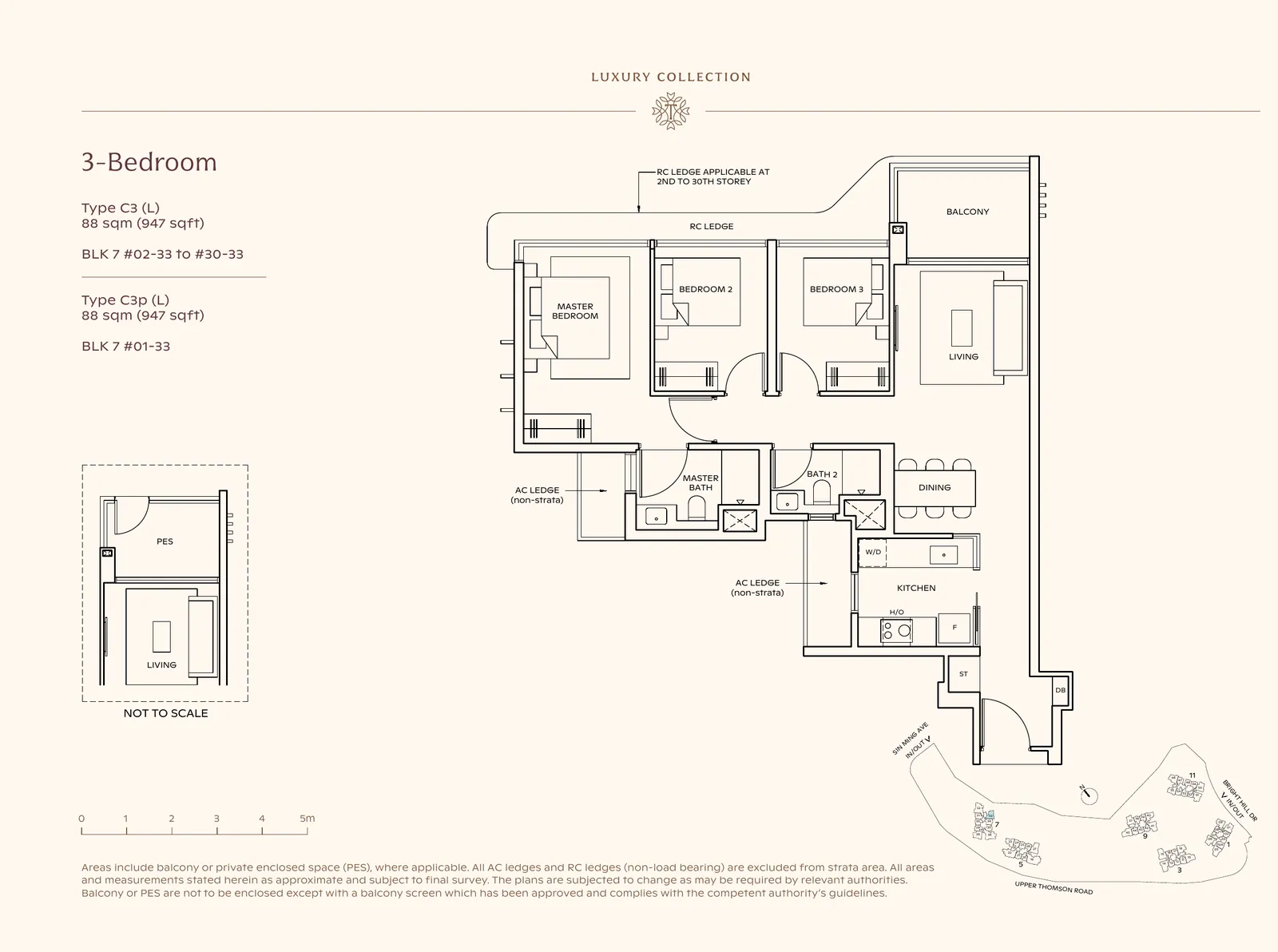 Floor plan for 3-Bedroom, Type C3 (L), 947 sq ft at Thomson Reserve