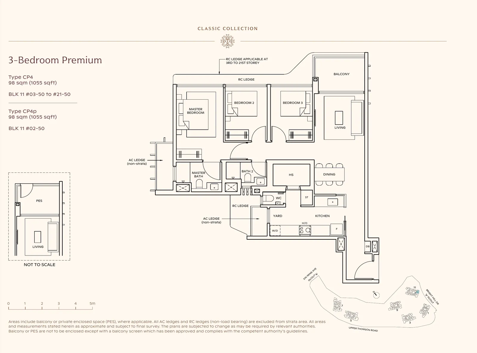 Floor plan for 3-Bedroom Premium, Type CP4, 1,055 sq ft at Thomson Reserve