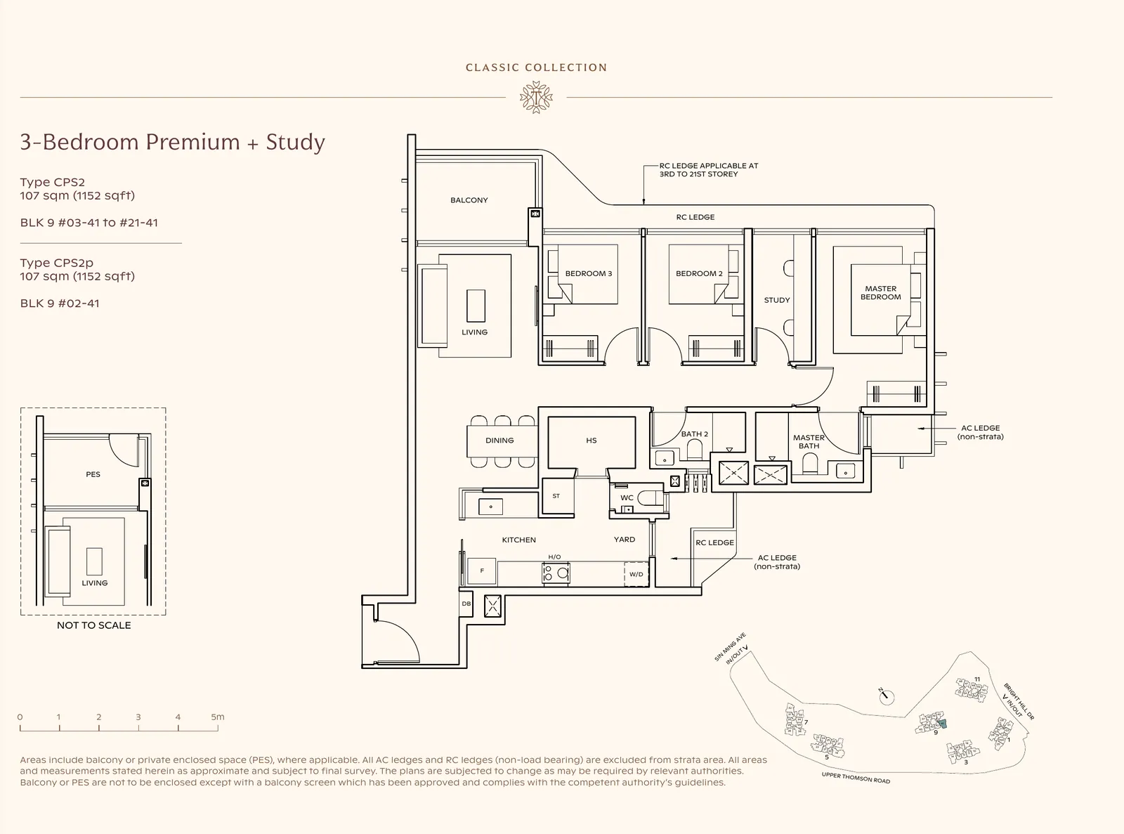 Floor plan for 3-Bedroom Premium + Study, Type CPS2, 1,152 sq ft at Thomson Reserve