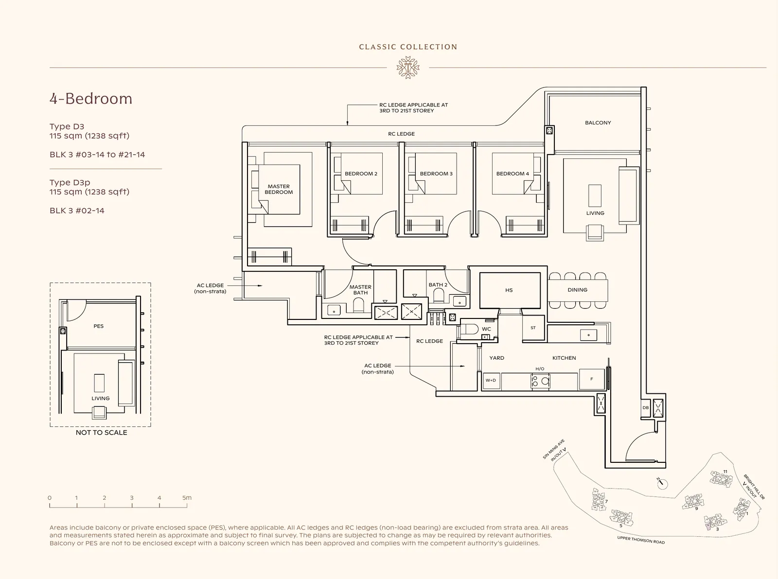 Floor plan for 4-Bedroom, Type D3, 1,238 sq ft at Thomson Reserve