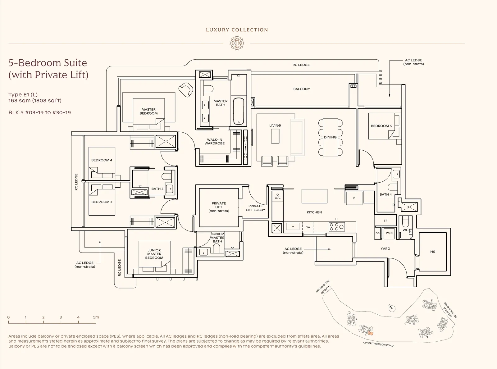 Floor plan for 5-Bedroom Suite (with Private Lift), Type E1 (L), 1,808 sq ft at Thomson Reserve